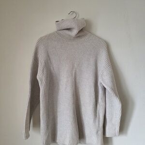Aritzia Ribbed Beige Turtleneck Sweater